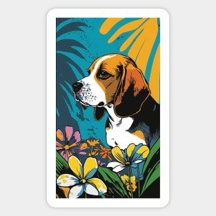 Beagle Dog Vibrant Tropical Flower Tall Retro Vintage Digital Pop Art Portrait 3 Sticker